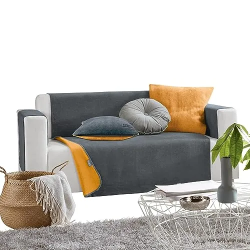 LOOKS BY WOLFGANG JOOP Sessel- und Sofaschoner dunkelgrau/gelb Größe 100x200 cm