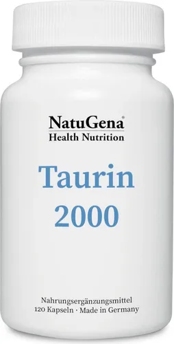 NatuGena Taurin 2000 | 120 Kapseln | 2000 mg Taurin pro Tagesdosis | rein pflanzlich aus Fermentation | vegan