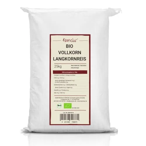 Kamelur 25kg BIO Langkornreis Vollkorn Langkornreis BIO & ungeschält ohne Zusätze Naturreis Vollkornreis in der Großpackung