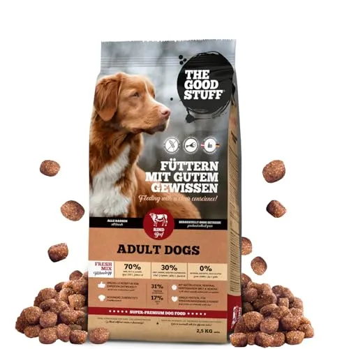 The GOODSTUFF Rind (Adult) 2,5 kg | Getreidefreies Hundetrockenfutter mit frischem Rindfleisch - Hundefutter, getreidefrei und hochverdaulich, mit 70% Rindfleisch als einzige Proteinquelle für beste Verträglichkeit und natürlichen Geschmack.