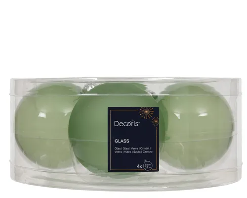 Kaemingk Weihnachtsbaumkugel, Weihnachtskugeln Glas 8cm 4 Stück - Matchagrün transparent
