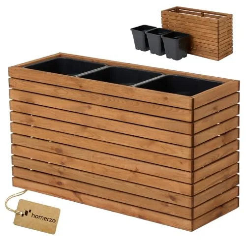 Blumenkasten aus Holz mit Kunststoff-Pflanzeneinsatz 18 l