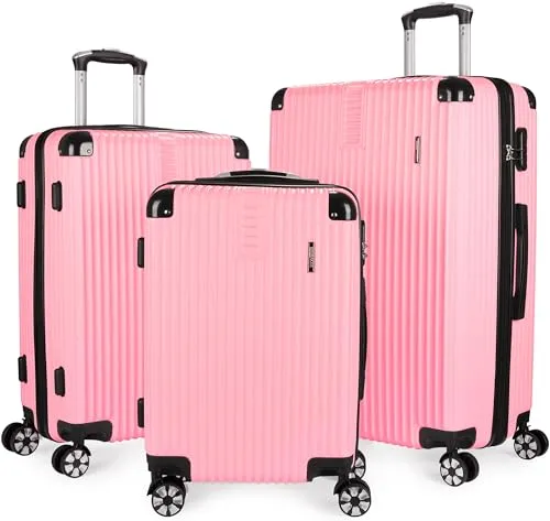 BRUBAKER Kofferset London - 3 teiliges Reisekoffer Set inklusive Handgepäck - Hartschalen Koffer mit Zahlenschloss, 4 Rollen und Komfort Tragegriffen - ABS Boardcase Trolleys (M, L, XL - Rosa)