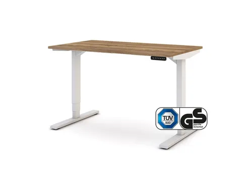 ASSMANN Büromöbel Schreibtisch Y-LINE (120x70cm Weiß Eiche Tabak Kollisions-Schutz, Elektrisch höhenverstellbar, Kindersicherung 2-fach-Motorik Doppelhub, einfache Montage, für Büro und Homeoffice), TÜV-zertifiziert, Blauer Engel, 5 Jahre Herstellergarantie