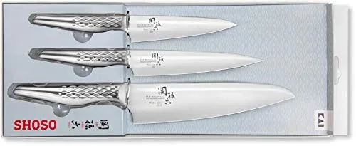 KAI Messer-Set Seki Magoroku Shoso-Set, 3-tlg Kochmesser Set - Küchenmesser-Set mit 1 Kochmesser und 2 Allzweckmessern aus hochwertigem 5CR15MoV Stahl, ideal für präzises Schneiden in der Küche. Pflegeleicht und langlebig, perfekt für Hobbyköche und Profis.