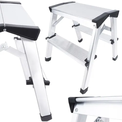 Aluminium Klapptritt 2 Stufen – Klappleiter Trittleiter Doppelseitig Klappbar