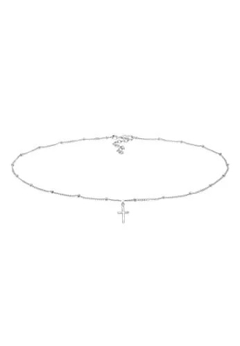 Elli Choker Kugelkette Kreuz Glaube 925 Silber - Halsbänder aus handgefertigtem 925 Sterling Silber, 36 cm lang mit glänzender Oberfläche und stilvollem Kreuz-Anhänger – perfekt für jeden Anlass.