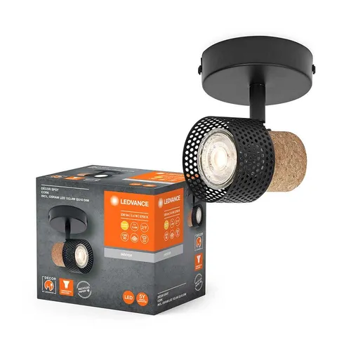 LED Deckenleuchte Decor Spot Cork Schwarz 3,4W GU10 230lm Warmweiß Ra>90 Dimmbar
