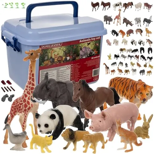 Kruzzel Tierfiguren Set mit 48 Tieren und 14 Extras
