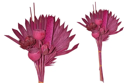Trockenblume Grabstrauß BOHO Style Exotic Palmspear brombeer 60cm Exoten Grabdeko, finehomegarden, Höhe 60 cm, Grabgestecke Alleheiligen Totensontag Trockenstrauß