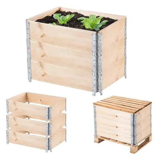 KADAX Palettenrahmen aus Holz, Stapelbare Holzrahmen, Aufsatzrahmen für Garten, Hochbeet Rahmen, Pflanzkasten, Gartenbeet, Gemüsebeet, Kräuterbeet (3-er Set 80x60x22,5 cm)