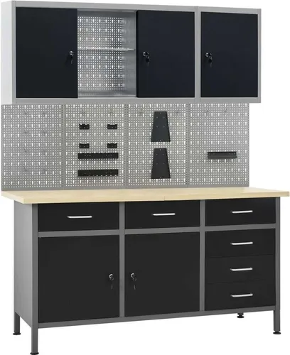 The Living Store Werkbank mit 4 Werkzeugwänden und 2 Wandschränken