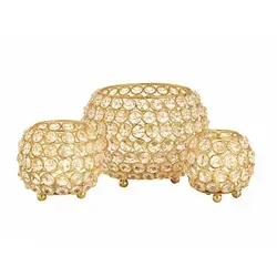 Amagohome Teelichthalter Set 3-teilig - Vintage Kristall Kerzenständer in Gold - Kerzenständer aus filigranem Draht mit Glaskristallen, handgefertigt und einzigartig. Zaubert tolle Lichteffekte und schafft eine behagliche Atmosphäre in jedem Raum.