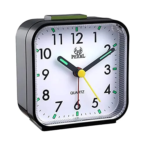 Wecker Analog Leise Ohne Ticken Wecker mit Schlummerfunktion Lichtfunktionen, Reisewecker, Sanftes Aufwecken, ruhiges Quarzuhrwerk, Pieptöne, Alarm Clock Vintage Deko, Einfache Einstellung (Schwarz)