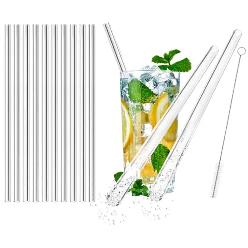 com-four® 10x Glasstrohalme spülmaschinenfest und wiederverwendbar