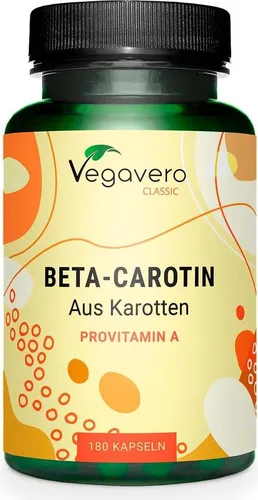 Vegavero Beta Carotin | 180 Kapseln | mit 7 mg Beta Carotin pro Kapsel aus 140 mg Karotten-Extrakt | vegan