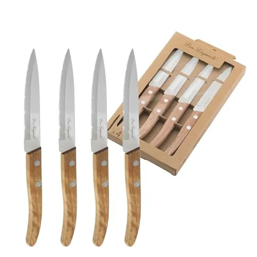 Lou Laguiole 497511NT01PK4 Forest Messer-Set, Edelstahl, Naturholz, 22 x 13 x 2 cm, 4 Stück