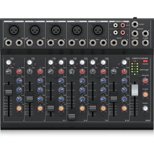 Behringer Xenyx 1003B - 10-Kanal Analogmixer - Mischpulte mit Batteriebetrieb und Netzbetrieb, ideal für mobile Anwendungen und Live-Events. 5 Mikrofon XLR-Eingänge und 3-Band EQ für erstklassigen Sound.