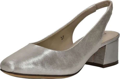 CAPRICE Damen Slingpumps aus Leder mit Lack, Beige (Taupe Metallic) - Damen-Pumps mit innovativem Memory-Schaumstoff-Fußbett für optimalen Komfort und Gelenkschutz – ideal für elegante Anlässe.