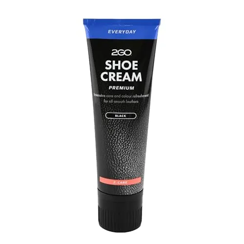 2GO Schuhcreme Premium – Farbauffrischende Lederpflege für Glattleder – Mit Bienenwachs & Carnaubawachs – Schuhpflegecreme in verschiedenen Farben – Schwarz 80ml