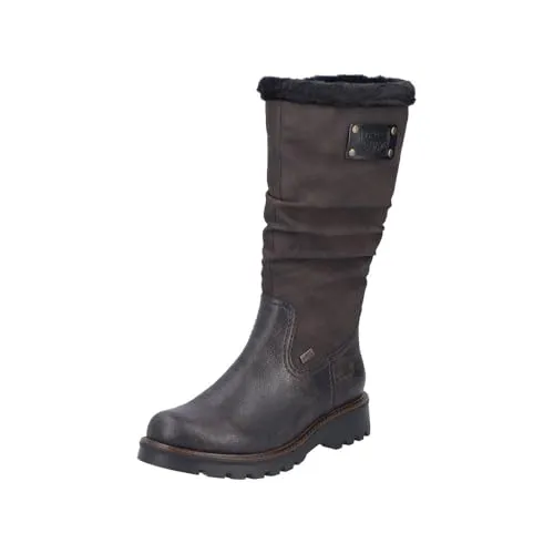Rieker Damen Stiefel 73291 - Warm gefütterte Winterstiefel in Braun - Wanderschuhe mit warmem Kunstfellfutter, wasser- und windabweisend, ideal für kalte Wintertage und lange Spaziergänge.