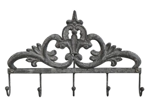 Chic Antique Wandhaken Hakenleiste 5 Haken mit Dekor Wandhaken Kleiderhaken Grau Chic