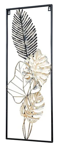 Levandeo® Wandbild, Metallbild H74cm Wandbild Gold Weiß Schwarz Wanddeko Metall