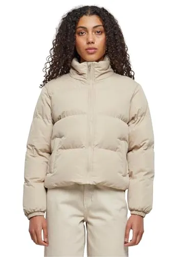 Urban Classics Damen TB4759-Ladies Short Peached Puffer Jacket, Wetsand, L - Funktionsjacke für Damen, kurz und warm gefüttert, ideal für kalte Tage mit elastischem Kordelzug und praktischen Seitentaschen.