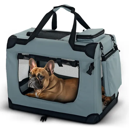 faltbare Hundetransportbox Katze Transportbox Autobox Tragetasche 70x50x50 Grau