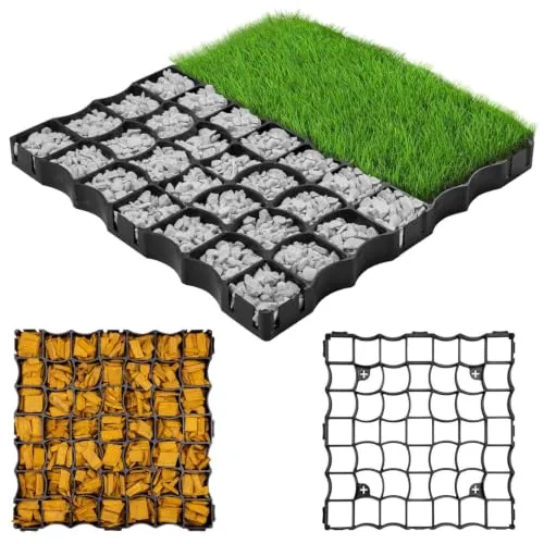 rg-vertrieb Rasengitter 50x50x2,5 cm Schwarz – Rasenwaben befahrbar 120t/m², Paddockplatten Kunststoff, Gehwegplatten Rasenplatten für Einfahrt & Parkplatz (0,25 m² pro Platte)