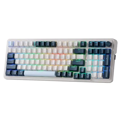 Redragon K686 PRO 98 Tasten Gasket RGB Gaming Tastatur, 3-Modus Mechanische Tastatur mit Hot-Swap Sockel, Spezieller Drehknopfsteuerung & Geräuschdämpfenden Pads, Lineare Rote Schalter, Blaue Farbe