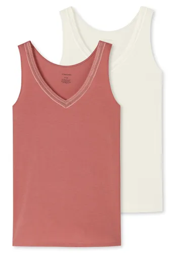 Schiesser Unterwäsche Tank-Top Trägertops Cotton Lace beige/sienarot Damen - 2er Pack, Größe: 38