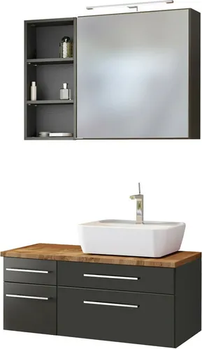 Held Möbel Waschtisch-Set Davos 90 cm -G- (rechts) - Badmöbelset in modernem Design, ideal für stilvolle Badezimmer. Mit einer Breite von 90 cm und hochwertigem MDF, bietet es viel Stauraum und Eleganz.
