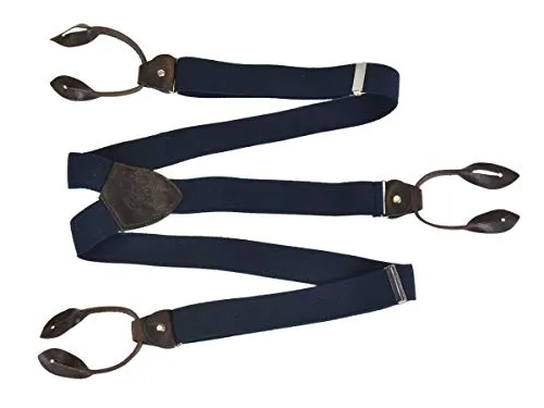 Lloyd Hosenträger marine dunkelblau Y Form mit Lederlaschen - Elegante Hosenträger für Herren in Y-Form mit Lederlaschen und Knöpfen zum Anclippen, individuell verstellbar und aus elastischem Textilband, ideal für stilvolle Outfits.