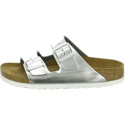 Birkenstock Arizona Pantoletten mit Softfootbed, Damen, Silber - Hochwertige Pantoletten mit anatomisch geformtem Fußbett aus Kork und Latex für optimalen Tragekomfort. Ideal für den täglichen Einsatz und stilvoll kombiniert.