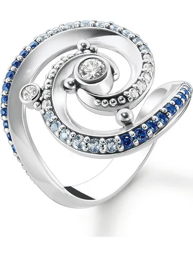 THOMAS SABO Silberring Welle mit Blauen Steinen in silber von THOMAS SABO