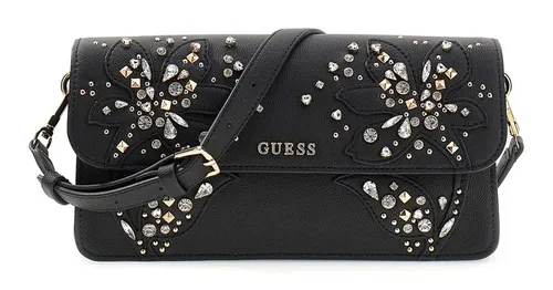 GUESS Sadie Flap Shoulder Bag - Elegante Schultertasche in Schwarz - Stilvolle Schultertasche aus 100% Polyurethan, ideal für Freizeit und Partys. Verstellbarer Träger und praktisches Überschlagklappen-Design für einen modernen Look.