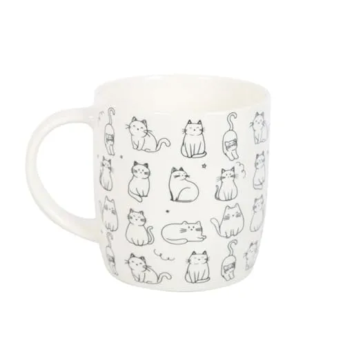 Something Different Wholesale Weiße Tasse mit glücklicher Katze, niedliche Keramiktasse für Katzenliebhaber, skurrile Kaffeetasse, Geschenk für Katzen, 500 ml