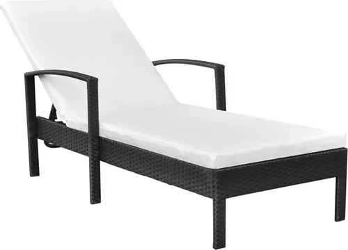 Sonnenliege mit Auflage aus Poly Rattan Schwarz