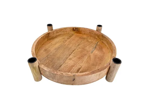 Online-Fuchs Adventskranz aus Mangoholz mit schwarzen Kerzenhaltern - Moderne Adventskranz aus massivem Mangoholz mit stabilen Metall-Kerzenhaltern für Stabkerzen, perfekt für individuelle Weihnachtsdekoration und jedes Jahr neu gestaltbar.