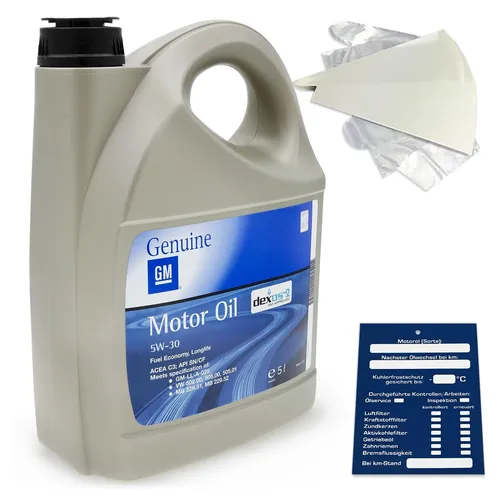 Liter Original Opel GM Motoröl Dexos 2 Longlife 5W30 inkl. Trichter + Anhänger 5
