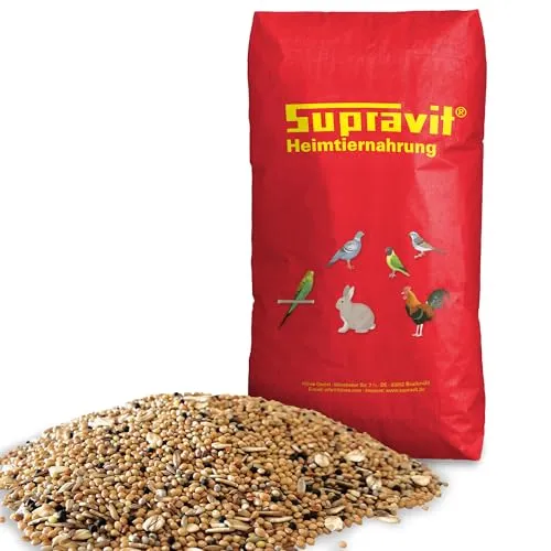 Supravit Wachtelfutter 25kg | Vollwertige Körnermischung für Wachteln, Legewachteln und Hühner als Alleinfutter | Wachtel Futter mit Hirse Glanz Perillasaat Raps Haferflocken Hafer und Leinsamen