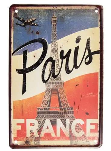itsisa Blechschild Paris Frankreich Eiffelturm Retro Vintage 20x30 cm - Metall Schild, Nostalgie Deko Schild, Wandtafel, Textschild