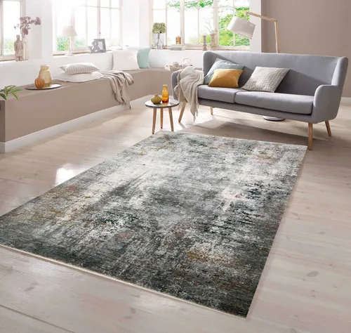 TeppichHome24 Abstrakter Wohnzimmerteppich in Grau-Beige - Moderner, strapazierfähiger Teppich mit grafischem Design, ideal für Wohnzimmer, Schlafzimmer oder Flur. Pflegeleicht und allergikerfreundlich, perfekt für jeden Raum.