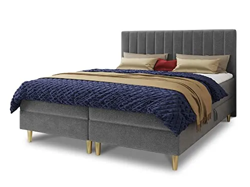 Boxspringbett Gold mit 2 Bettkästen und Topper - 160 x 200 cm - Luxuriöses Polsterbett mit zwei praktischen Bettkästen und hochelastischem Topper für optimalen Schlafkomfort. Ideal für stilvolle Schlafzimmer.