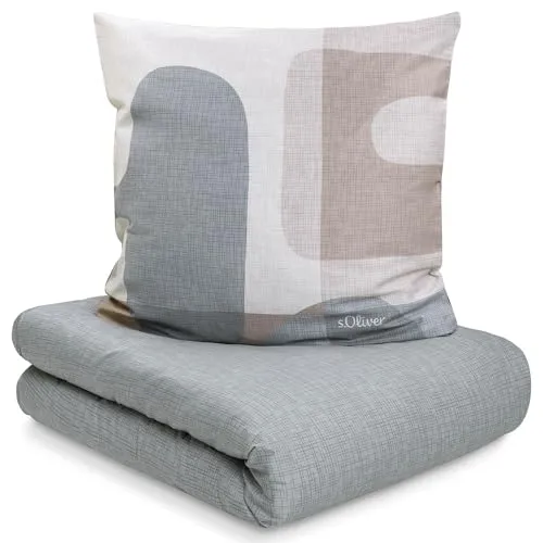 s.Oliver Bettwäsche 155x220 cm - Mako Satin, 100% Baumwolle, grau/beige, weich & pflegeleicht - Hochwertige Mako Satin Bettwäsche von s.Oliver, 2-teilig, inklusive 1x Bettbezug (155x220 cm) und 1x Kissenbezug (80x80 cm). Weich, anschmiegsam und mit praktischem Reißverschluss für einfachen Bezug. Pflegeleicht und maschinenwaschbar.