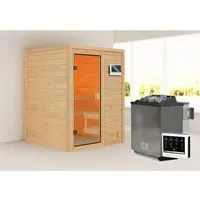 Woodfeeling Sauna Sandra mit 9 kW Bio-Ofen und Glastür