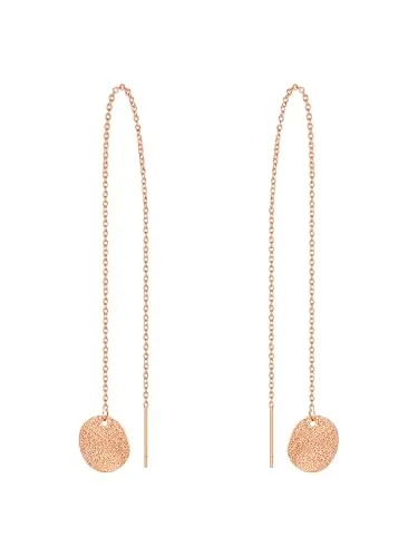 Eastside Ohrhänger Damen Edelstahl roségold – Trendige Durchzieher - Ohrschmuck mit zartem Kettchen und diamantgestrahltem Mini-Medaillon, verschlusslos für hohen Tragekomfort und femininen Glanz.