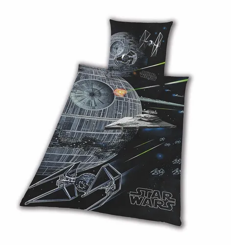 Tex idea Bettwäsche Biber Star Wars Todesstern - Hochwertige Biber Bettwäsche 135 x 200 cm aus 100% Baumwolle, geprüft nach Öko-Tex Standard 100. Waschbar bei 60°C und trocknergeeignet. Mit Reißverschluss für einfachen Bezugwechsel.