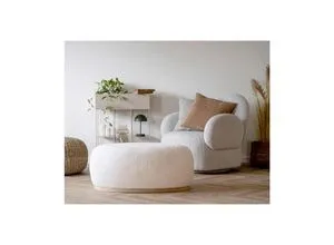 Pouf DROP MANHATTAN - Vielseitiger Hocker für jeden Raum - Hocker aus weißem Bouclé-Stoff mit Metallgestell, ideal als Sitzgelegenheit oder Fußhocker. Skandinavisches Design für zeitlose Eleganz in Wohnzimmer, Schlafzimmer und Flur.